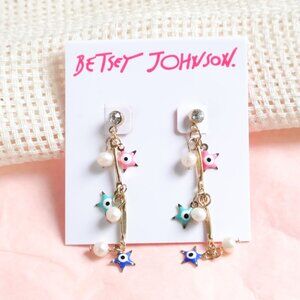 Betsey Johnson Star Pearl Dangle Earrings Trendy Fashion Jewelry New